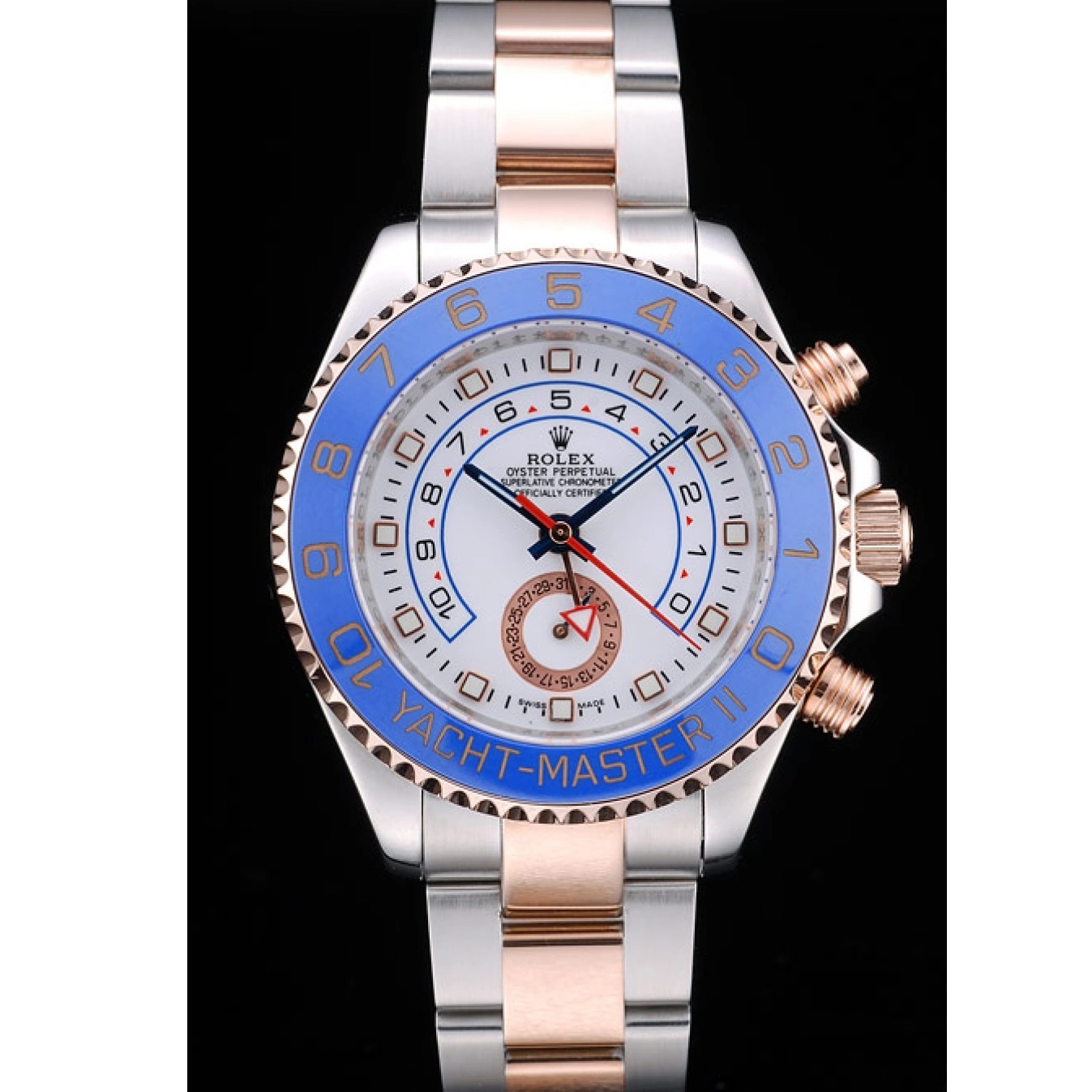Aaa replica White Watch Ceramic Yachtmaster Dial Blue Rolex Bezel 0604